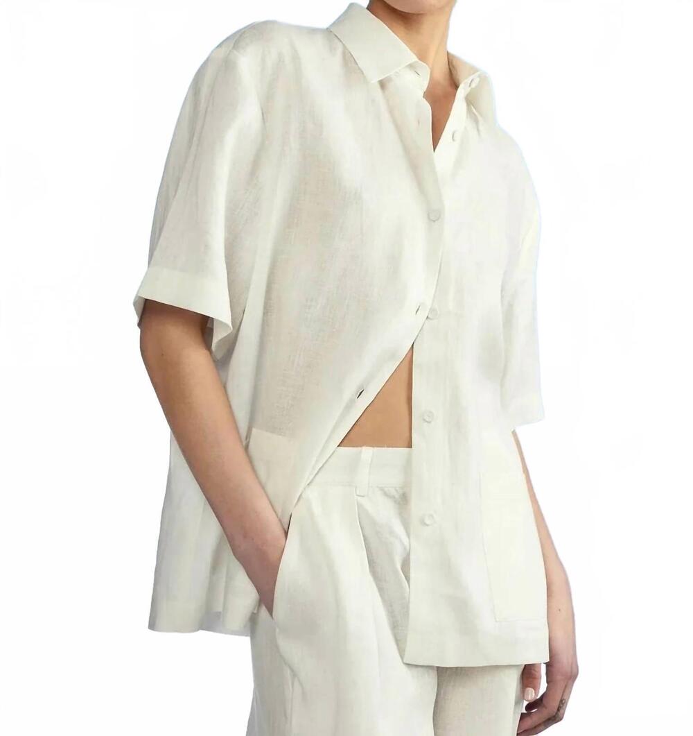 NEW CYNTHIA ROWLEY isola linen camp shirt in white